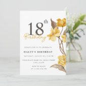 Invitation Floral Chic Elégant Simple Jaune 18e anniversaire (Debout devant)