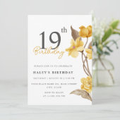 Invitation Floral Chic Elégant Simple Jaune 19e anniversaire (Debout devant)