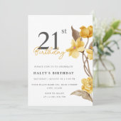 Invitation Floral Chic Elegant Simple Jaune 21e Anniversaire (Debout devant)