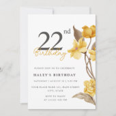 Invitation Floral Chic Elegant Simple Jaune 22e Anniversaire (Devant)