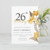 Invitation Floral Chic Elegant Simple Jaune 26e anniversaire (Debout devant)
