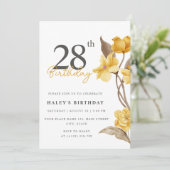 Invitation Floral Chic Elegant Simple Jaune 28e anniversaire (Debout devant)