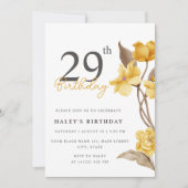 Invitation Floral Chic Elegant Simple Jaune 29e anniversaire (Devant)