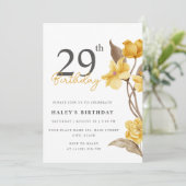 Invitation Floral Chic Elegant Simple Jaune 29e anniversaire (Debout devant)