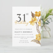 Invitation Floral Chic Elegant Simple Jaune 31ème Anniversair (Debout devant)
