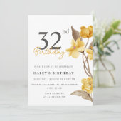 Invitation Floral Chic Elegant Simple Jaune 32e Anniversaire (Debout devant)