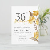 Invitation Floral Chic Elegant Simple Jaune 36e anniversaire (Debout devant)