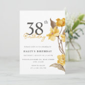 Invitation Floral Chic Elegant Simple Jaune 38e anniversaire (Debout devant)