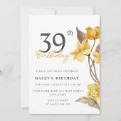 Invitation Floral Chic Elegant Simple Jaune 39e anniversaire (Devant)