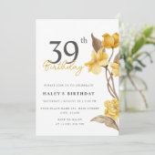 Invitation Floral Chic Elegant Simple Jaune 39e anniversaire (Debout devant)