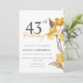 Invitation Floral Chic Elegant Simple Jaune 43ème Anniversair (Debout devant)