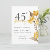 Invitation Floral Chic Elegant Simple Jaune 45e anniversaire (Debout devant)