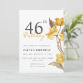 Invitation Floral Chic Elegant Simple Jaune 46e anniversaire (Debout devant)