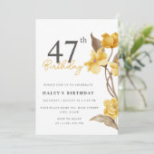 Invitation Floral Chic Elegant Simple Jaune 47e Anniversaire (Debout devant)