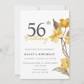 Invitation Floral Chic Elegant Simple Jaune 56e anniversaire (Devant)