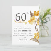 Invitation Floral Chic Elegant Simple Jaune 60e anniversaire (Debout devant)