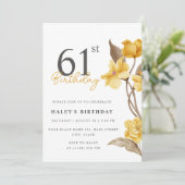 Invitation Floral Chic Elegant Simple Jaune 61e Anniversaire (Debout devant)
