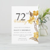 Invitation Floral Chic Elegant Simple Jaune 72e Anniversaire (Debout devant)