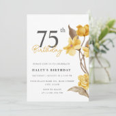 Invitation Floral Chic Elegant Simple Jaune 75e anniversaire (Debout devant)