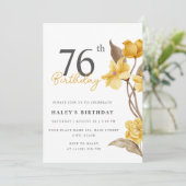 Invitation Floral Chic Elegant Simple Jaune 76e anniversaire (Debout devant)
