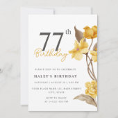 Invitation Floral Chic Elegant Simple Jaune 77e anniversaire (Devant)