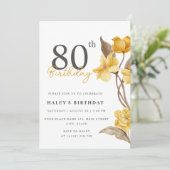 Invitation Floral Chic Elegant Simple Jaune 80e anniversaire (Debout devant)