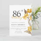 Invitation Floral Chic Elegant Simple Jaune 86e anniversaire (Debout devant)