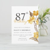 Invitation Floral Chic Elegant Simple Jaune 87e anniversaire (Debout devant)