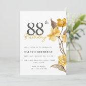 Invitation Floral Chic Elegant Simple Jaune 88e anniversaire (Debout devant)