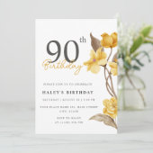 Invitation Floral Chic Elegant Simple Jaune 90e anniversaire (Debout devant)