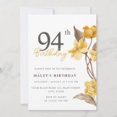 Invitation Floral Chic Elegant Simple Jaune 94e anniversaire (Devant)