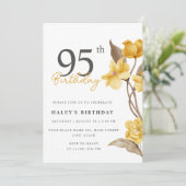 Invitation Floral Chic Elegant Simple Jaune 95e anniversaire (Debout devant)