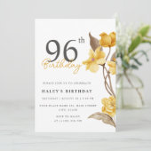 Invitation Floral Chic Elegant Simple Jaune 96e anniversaire (Debout devant)