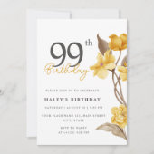 Invitation Floral Chic Elegant Simple Jaune 99e anniversaire (Devant)