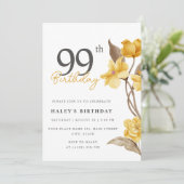 Invitation Floral Chic Elegant Simple Jaune 99e anniversaire (Debout devant)