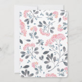 Invitation Floral chic gris cadre rose mariage (Dos)