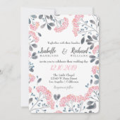 Invitation Floral chic gris cadre rose mariage (Devant)