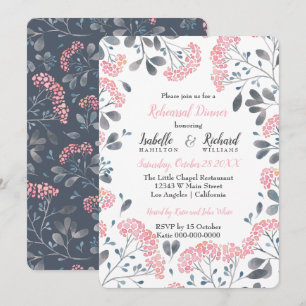 Invitation Floral chic gris rose aquarelle Dîner de répétitio
