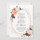 Invitation Floral Chic Mariage moderne Géométrique Fleur de F (Devant)