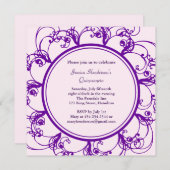 Invitation floral chic Quinceanera (violet) (Devant / Derrière)