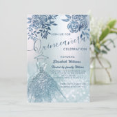 Invitation Floral chic robe bleue glittery ombre (Debout devant)