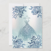 Invitation Floral chic robe bleue glittery ombre (Dos)