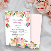 Invitation Floral Chic rose et or Quinceanera et messe