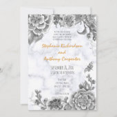 Invitation Floral Chinoiserie Blanc Noir, Mariage en marbre (Devant)