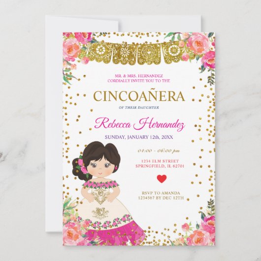 Invitation Floral CINCOAÑERA Royal Rose Mexicaine (Devant)