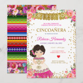 Invitation Floral CINCOAÑERA Royal Rose Mexicaine (Devant / Derrière)