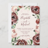 Invitation Floral Cinnamon Rose Dusty Rose or Aquarelle (Devant)