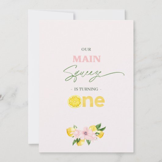 Invitation Floral Citron rose Main Squeeze 1er anniversaire (Dos)