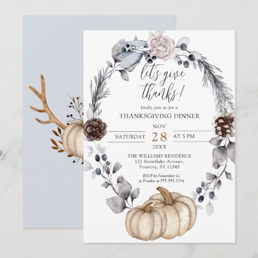 Invitation Floral Citrouille Automne Thanksgiving Dîner (Devant / Derrière)