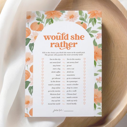 Invitation Floral Citrouille Baby shower Voudrait-Elle Plutôt